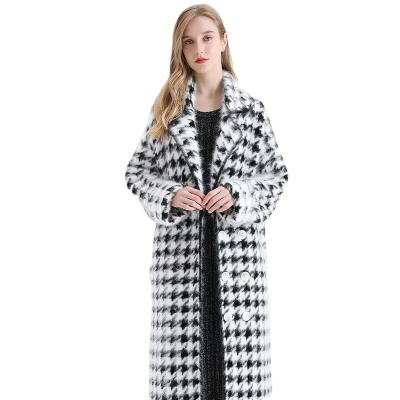 China Cashmere Cardigan Women Coat Houndstooth Pattern Sweater Winter Winter Angora Wool Knitted Cardigans Jumper With Turn Down Collar Long Sleeves for sale