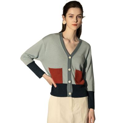 China New Women's Knitted Cardigan Coat Spring Fashion Net Celebrity Retro Pocket And Summer Color Patchwork V-Neckline for sale