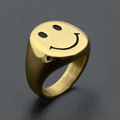 China 2021 Amazon Hot Sale Gold Color Smiley Face Rings For Women Stainless Steel Mens Punk Accessories Party Punk Gift Jewelry for sale