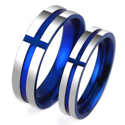 China Wholesale 6mm Hyperbola Cross Rings For Women, Charm Blue Color Stainless Steel Jewelry, Simple Couple Ring EMO Accessories for sale