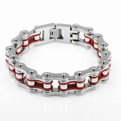 China Fashionable Cheapest Custom Red Color Bicycle Chain Bracelet 16mm Stainless Steel Mens Bracelets for sale