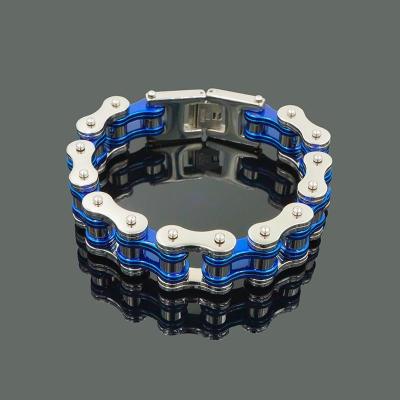 China Office/Career 16mm Stainless Steel Trendy Biker Jewelry,Charm Blue Color Bicycle Chain Bracelets,Wholesale Engraved Bracelet For Women for sale