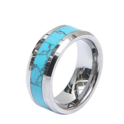 China Other New Fashion Promise Jewelry Exquisite Turquoise Ring Size 7-12 Tungsten Steel Wedding Rings For Women Girls for sale