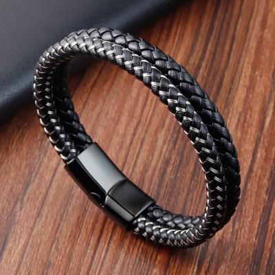 China Custom Office/Career Double Layer Genuine Leather Bracelets For Women, Wholesale Stainless Steel Wire Bracelets Men, Fashion Jewelry 2021 for sale