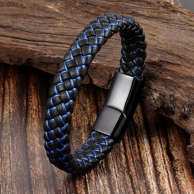 China High Quality Cute Stainless Steel Magnet Clasp Bracelets For Women 2021 Simple Blue Color Genuine Leather Bracelets Jewelry Wholesale for sale