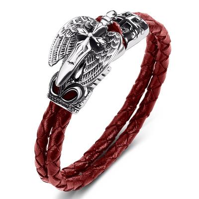 China Hiphop Bracelet Stainless Steel Mens Jewelry Shining Cross Sword Genuine Leather Bracelets for sale