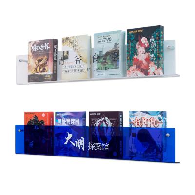 China Modern Customized Acrylic Shelves, 16inch, 5mm Thickness Hanging Book Shelves for Wall, Exclusive Logo Printable, Transparent and Blue for sale