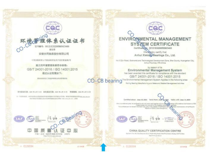 ISO14001 - Anhui Xietong Bearings Limited By Shares