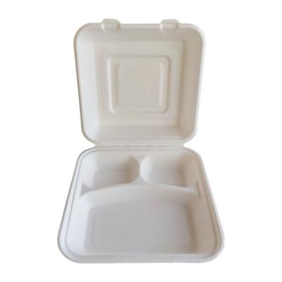 China Wholesale Practical Sugar Cane Biodegradable Clamshell 3 Compartment Lunch Boxes for sale