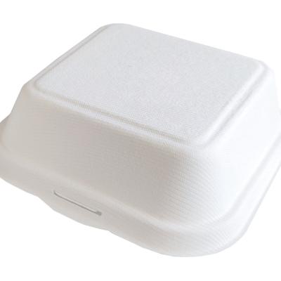 China Economic Oil-proof Safety Bagasse Clamshell Hamburger Lunch Containers Disposable Food Box for sale