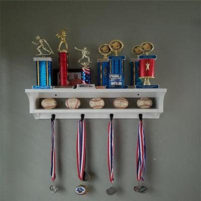 China China Custom Wooden Trophy Display With Medal Hanger Sport Trophy Shelf With Hooks Trophy Display For Baseball for sale