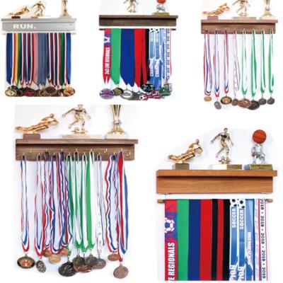 China China Wooden Trophy Rack and Medal Display Medal Hanger with Shelf Wall Trophy Display Rack for Winner Trophy Shelf for sale