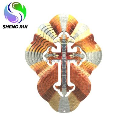 China Spinner World Metal Cross 3D Wind Religious Ornament During Spiral Wind Spinner for sale