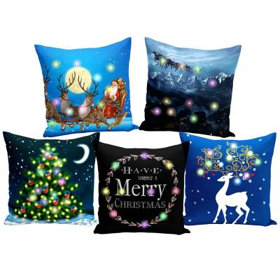 China Short Plush Christmas Anti-Decubitus Pillow Printed Light Up Christmas Pillowcase Cushion Cover for sale