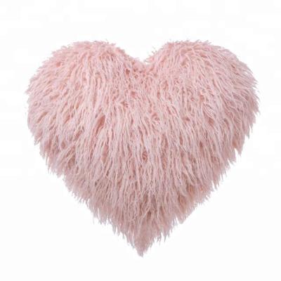 China Faux Fur Heart Shape Home Bedding Decor Cushion Anti-Decubitus Soft Pink Pillow for sale