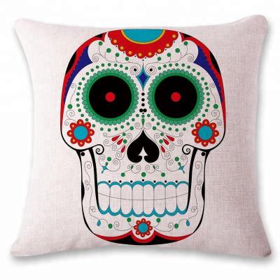 China Mexican Anti-Decubitus Day of the Dead Sugar Skull Cotton Linen Throw Pillow Case Couch Cushion Decorative Cover for sale