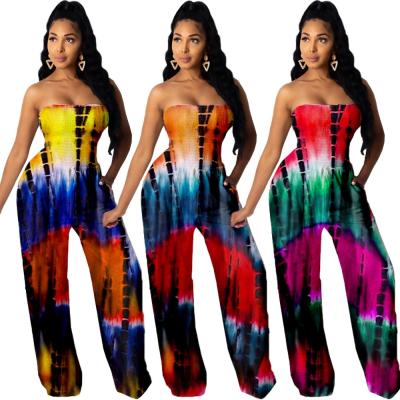 China Summer Wide Leg Overalls Women Casual Boho Long Pants Romper Breathable Strapless Loose Fit African Print Overalls for sale