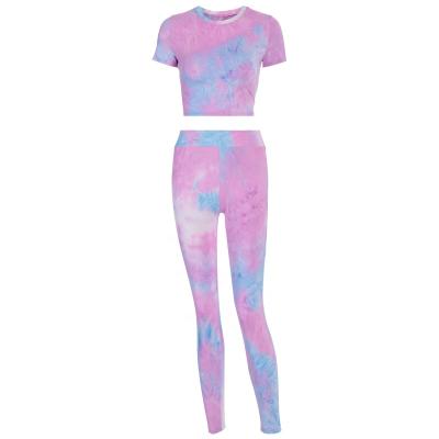 China Breathable Women High Waist Athletic Leggings And Crop Top Gym Clothes Tie Dye Yoga Set for sale