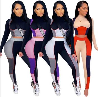 China 2020 Breathable Active Wear Patchwork Pattern Women Fitness Tops Legging 2PCS Yoga Set for sale