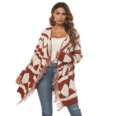 China Anti-Wrinkle Women's Tassel Design Shawl Wrap Poncho Cape Cardigan Sweater Open Front For Autumn Winter for sale