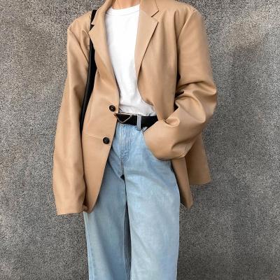 China Breathable Casual Wear Blazer Coat Women Long Double Breasted Single Breasted PU Jacket Suit for sale