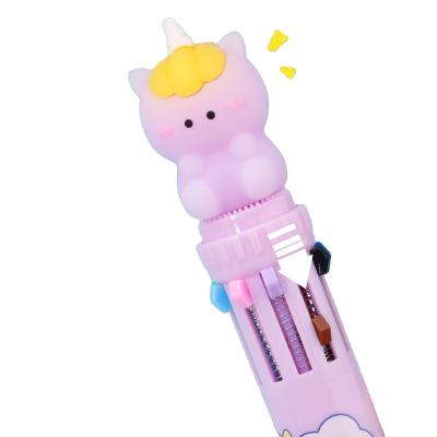 China Cute Rainbow Unicorn Ballpoint Pen Multiple 10 Colors Ball Pens For Kids Cute Gift Hand Count for sale