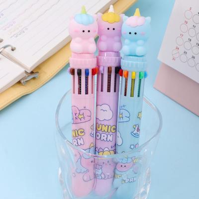 China Customized Cute Rainbow Unicorn Ballpoint Pen Multiple 10 Colors Ball Pens For Kids Gift School Office Supplies Stationery for sale