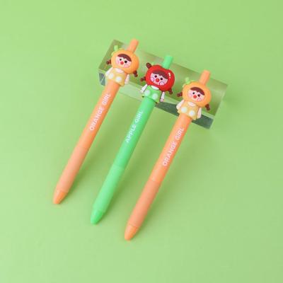 China High Quality Normal Fruit Girl Black Press Pen With Custom Logo School Supplies For Kids Writing Ball Pen Cute Stationery for sale