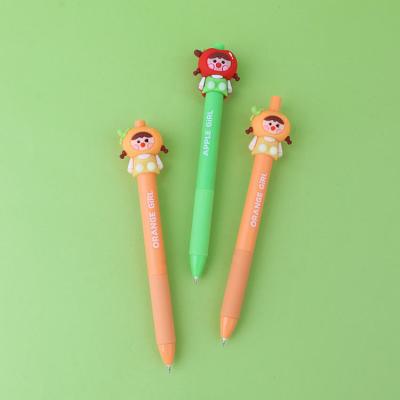 China Fruit Girl Black Press Normal Multifunctional Cheap Pen With Custom Logo School Supplies For Kids Writing Ball Pen Cute Stationery for sale