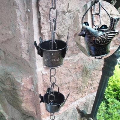 China Metal Garden Decoration Pure Copper Rain Hanging Chain With Flower Cup for sale