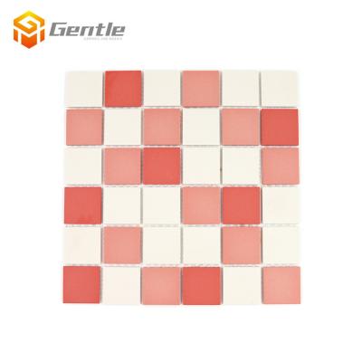 China Ceramic White And Pink Square Mosaic Tile Backsplash Kitchen Slab Full Square Flooring Body Tile And Mosaic Bath Room for sale