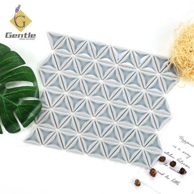 China Modern Custom Made Light Gray Triangle Wall Decoration 258*295mm Glossy Ceramic Kitchen Mosaic Low Price for sale