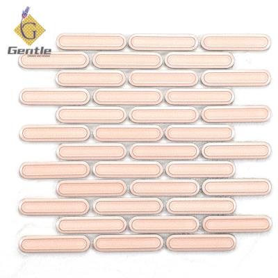 China Modern Home Shiny Pink Long Stripe Backsplash Kitchen Interior Wall Decoration Ceramic Mosaic for sale