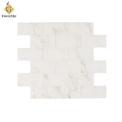 China Modern Ink Jet Printing Carrar White Marble PVC Peel And Stick Self Adhesive Mosaic Tile for sale