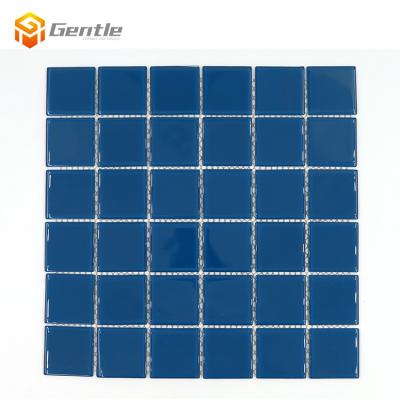 China Flooring 300*300 Mm 4 Mm Thickness Blue Glass Mosaic Swimming Pool Decoration Square Glossy Glass Mosaic for sale