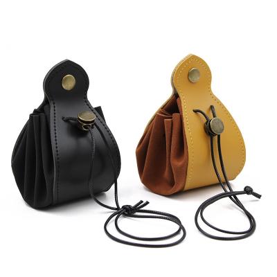 China Custom And Wholesale Coin Bank PU Faux Leather Drawstring Cut Out Bag for sale