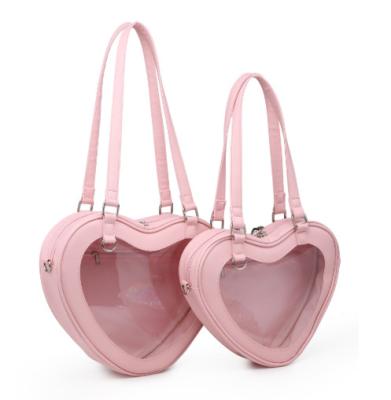 China Fashion Ita Bag Manufacturer Custom Fashionable Kawaii Ita Bag With PVC Clear Heart Shaped Window For Pins for sale