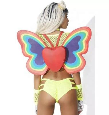 China Rainbow Wings 2022 New Women's Custom Faux Leather Large Rainbow Wings Heart Shaped Backpack for sale