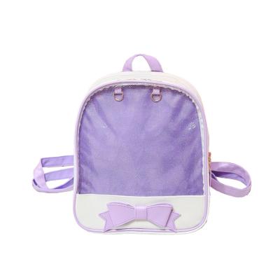 China Cute Clear PVC Window Factory Price Bow Girls Pins Show Clear PVC Window Candy Color Kids Backpack Ita Bag Custom for sale