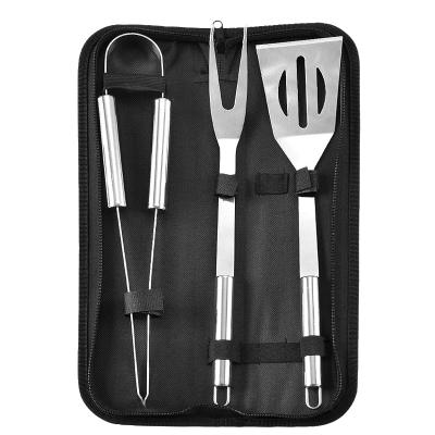 China BBQ Grill Tool Kit Stainless Steel BBQ Accessories Heavy Duty Easily Cleaned Tong Spatula Fork With Portable Bag for sale