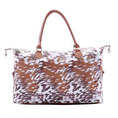 China Printed Gray Leopard Duffle Bag Large Capacity Custom Design Overnight Weekend Cowhide Purse Tote Bags S-M-L-XL-XXL for sale