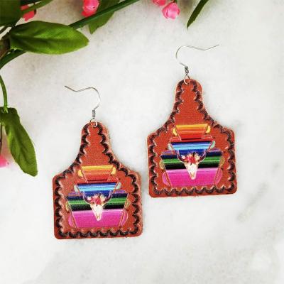 China CLASSIC Women's Western Fashion Ox Head Leather Serape Ear Marks Earrings for sale