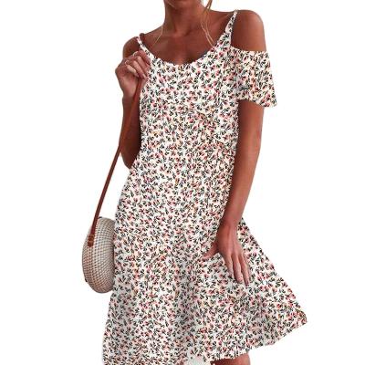 China Breathable Casual Floral Tunic Camisole Neckline Shift Dress Casual Floral V-Neckline Midi X-Line Dress for sale