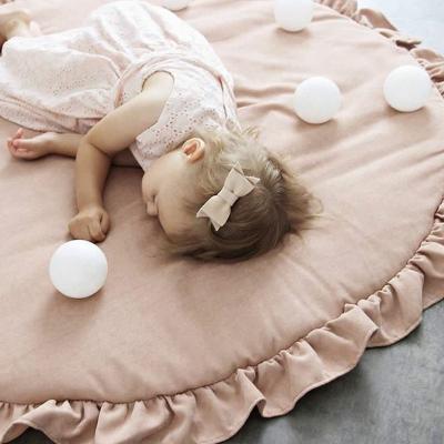 China Newborn Ruffled Play Crawling Rugs Baby Padded Floor Mat Girls Game Rugs Round Kids Room Decor Washable Soft Cotton Indoor for sale