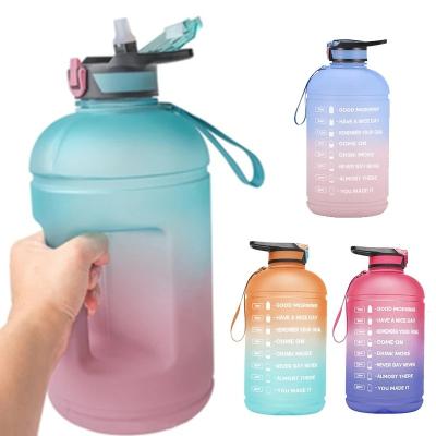 China Sustainable Sport 3.78L Water Bottle With Time Marker And Straw Portable Gym Clear Plastic Bottles Sports Drinking Cup for sale