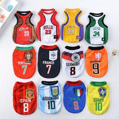 China Small Viable Dogs Tank Top Summer Flame Dogs Shirts For Pets Clothes Spitz Labrador Tank Top Basketball Football Male Dogs Vest Mesh for sale