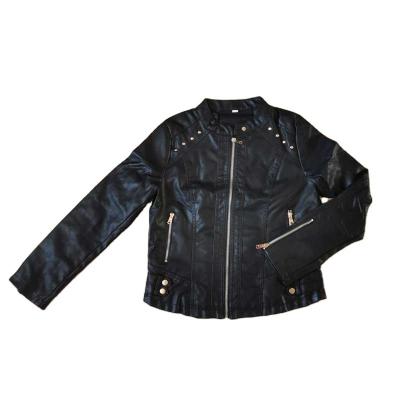 China Newcomer QUICK DRY culture casual slim ladies studded punk style woman solid black PU explosive jacket for sale