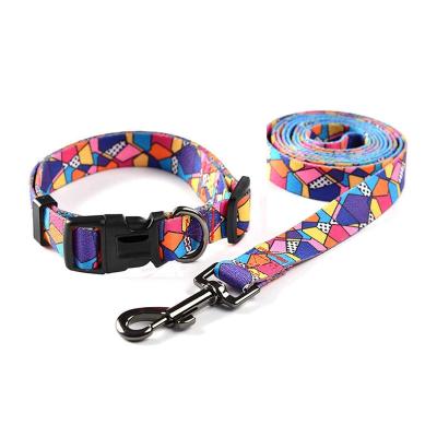 China Transfer Reflective Nylon Adjustable Dog Heat Collar Durable Printing Pet Leash For Small Medium Large Dogs for sale