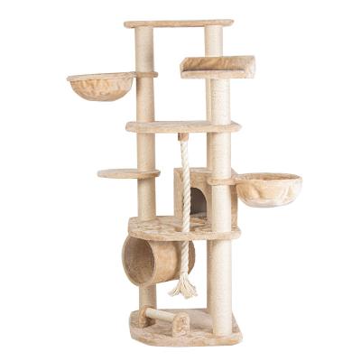 China Wholesale Luxurious Breathable Colorful Sisal Solid Wood Cat Tree Furniture Pet Climbing Tower for sale