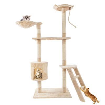 China 2 Breathable Deluxe Cat Tree Housings with Liner Board Cat Tower with Plush Padded Perch and Cozy Basket for sale